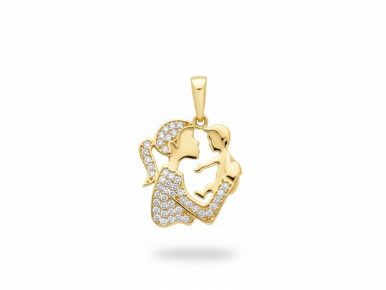 Złota zawieszka mama i dziecko z cyrkoniami dla mamy