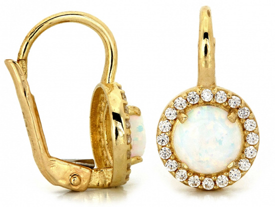 Złote kolczyki z opalem i cyrkoniami