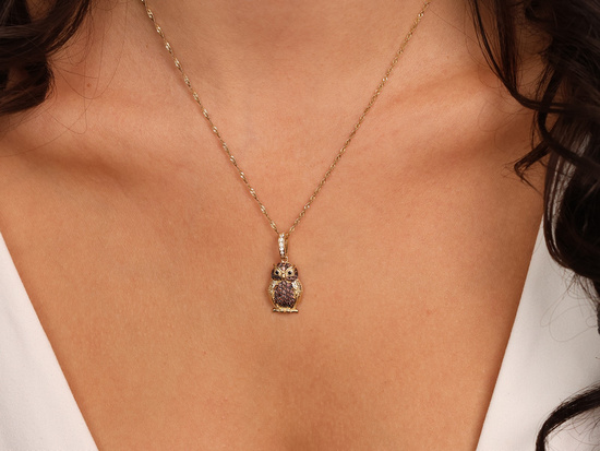 Zawieszka złota sowa z cyrkoniami