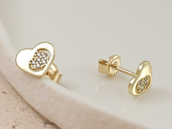 Kolczyki złote sztyfty serca z cyrkoniami