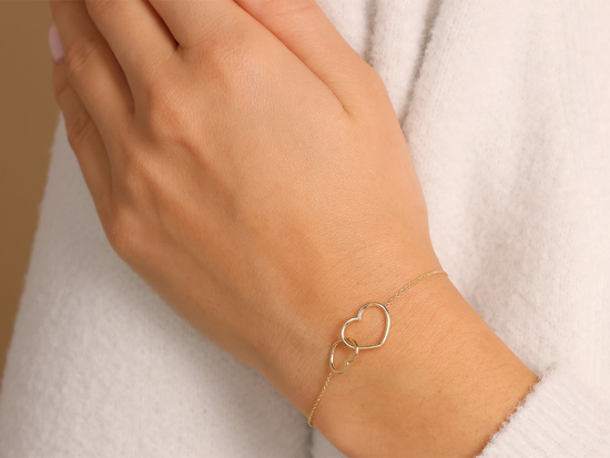 Bransoletka złota celebrytka z dwoma sercami