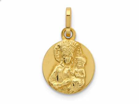 Medalik złoty okrągły z Matką Boską Częstochowską