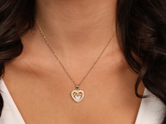 Zawieszka złota serce z cyrkoniami z masą perłową