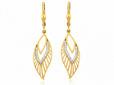 Kolczyki złote długie wiszące ażurowe z cyrkoniami