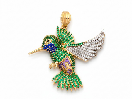 Złota zawieszka koliber kolorowy ptak