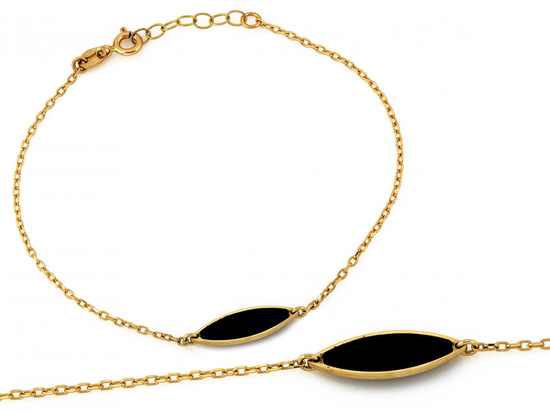 Złota bransoletka z czarnym owalnym kamieniem syntetycznym