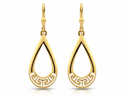 Kolczyki złote długie błyszczące ruchome z wzorem greckim