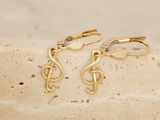 Kolczyki złote wiszące klucz wiolinowy
