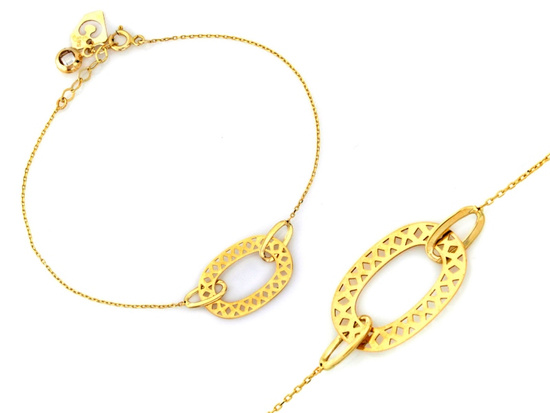 Bransoletka złota łańcuszkowa z owalną ażurową ozdobą