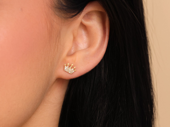 Mini korona z cyrkoniami kolczyki na sztyfcie