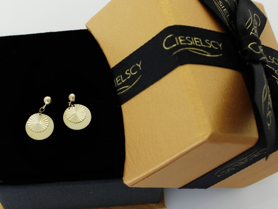 Złote kolczyki na sztyfcie dwie blaszki