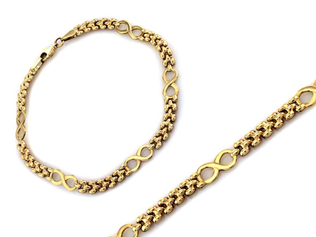 Złota elementowa bransoletka z nieskończonością