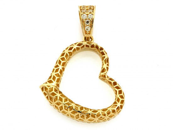 Zawieszka złota dmuchane serce zdobione cyrkoniami