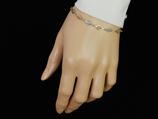 Bransoletka złota dwukolorowa z ażurowych elementów