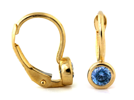 Złote kolczyki z niebieską cyrkonią