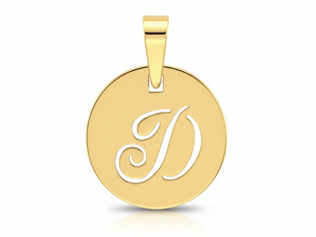 Złota zawieszka okrągła z literką D