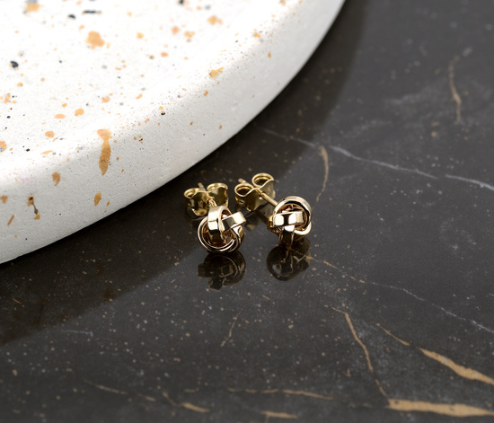 Złote kolczyki 585 - plecione, gładkie