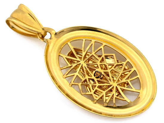 Medalik złoty owalny Matka Boska z Dzieciątkiem z ażurem