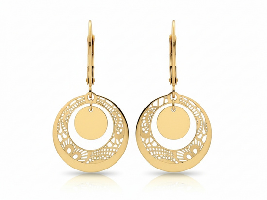 Złote kolczyki wiszące okrągłe ażurowe
