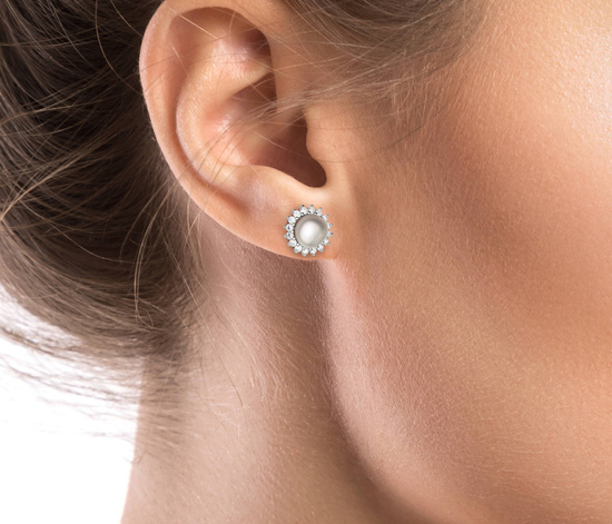 Srebrne kolczyki 925 z perłami i diamentowymi cyrkoniami