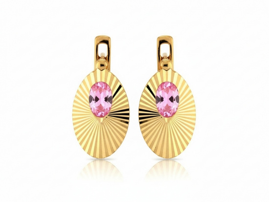 Kolczyki złote z różową cyrkonią