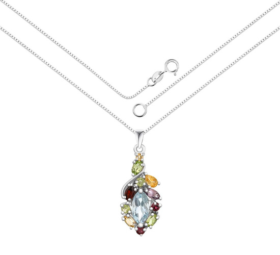 Naszyjnik srebrny 925 z naturalnym ametystem, 3 cytrynami, 3 granatami, 4 oliwinami i topazem