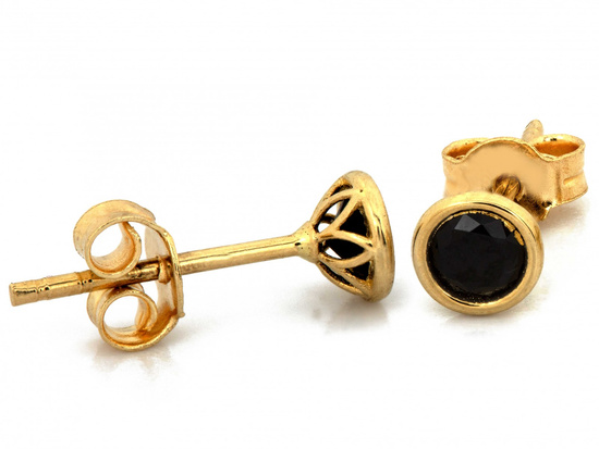 Złote kolczyki na sztyfcie z czarną cyrkonią