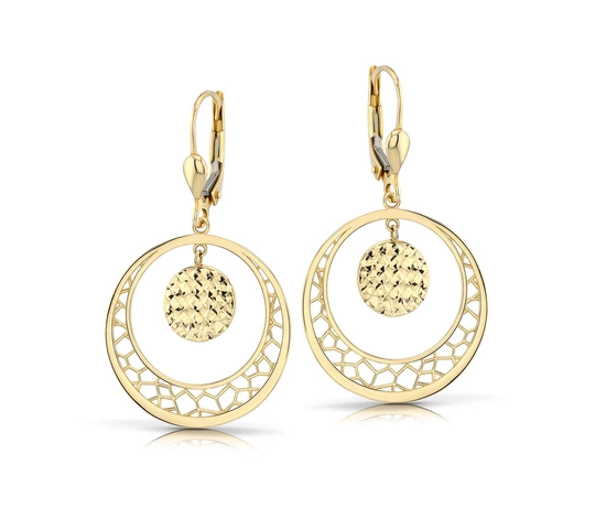Złote kolczyki 585 ażurowe koła - wiszące
