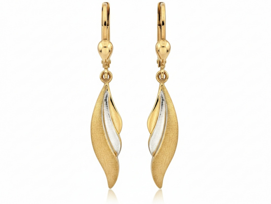 Kolczyki wiszące z białego i żółtego złota