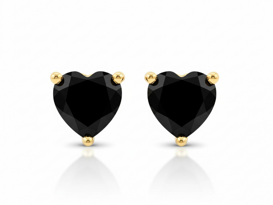 Kolczyki złote serce z onyksem na sztyfcie