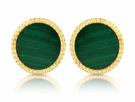 Złote kolczyki okrągłe na sztyfcie z malachitem