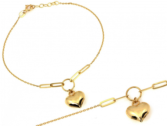 Bransoletka złota z wiszącym dmuchanym sercem