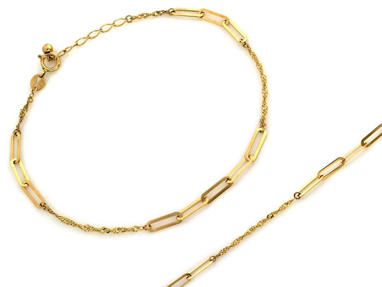 Złota bransoletka delikatna łańcuszkowa z wstawką z dużych ogniw