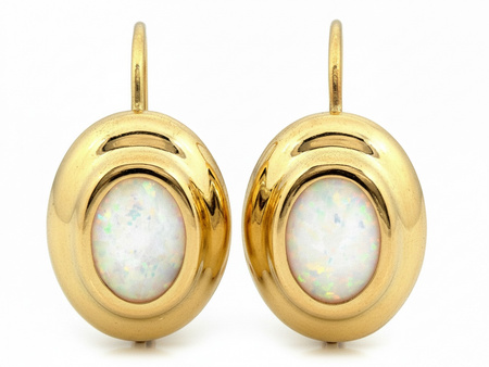 Kolczyki złote angielskie z owalnym opalem