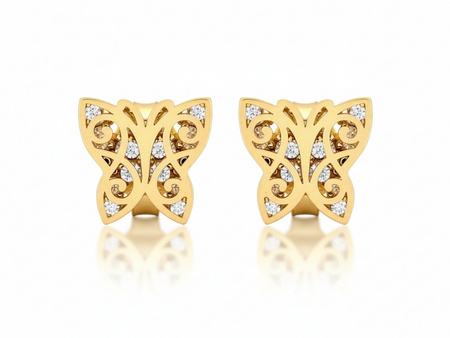 Złote kolczyki motylek na sztyfcie ażurowy przestrzenny