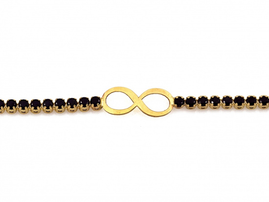 Złota bransoletka delikatna z czarnymi cyrkoniami z nieskończonością