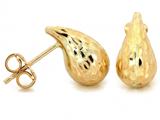 Kolczyki złote błyszczące zdobione krople na sztyfcie