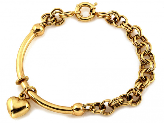 Bransoletka złota modna efektowna z wiszącym sercem
