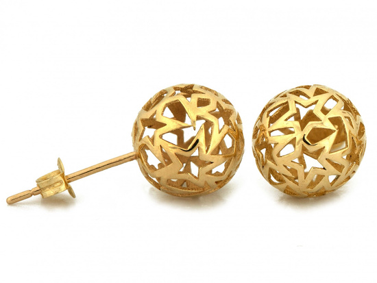 Kolczyki złote ażurowe kulki na sztyfcie z gwiazdkami