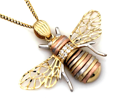 Złota mucha trójkolorowa zawieszka wisior ruchome elementy