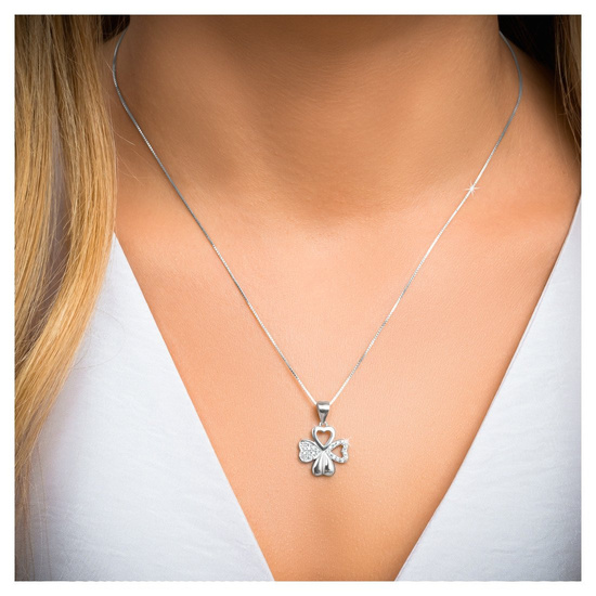 Zawieszka srebrna 925 z diamentowymi cyrkoniami - koniczynka, serce