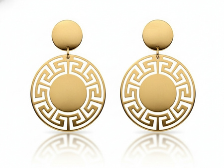 Kolczyki złote wiszące okrągłe z modnym greckim wzorem