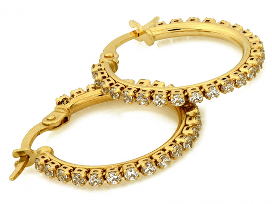 Kolczyki złote koła wysadzane cyrkoniami 20mm