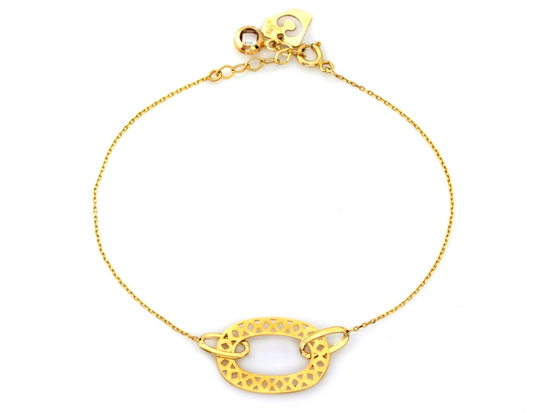 Bransoletka złota łańcuszkowa z owalną ażurową ozdobą