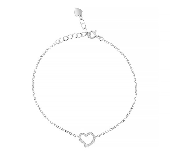 Bransoletka srebrna 925 z diamentowymi cyrkoniami - serce