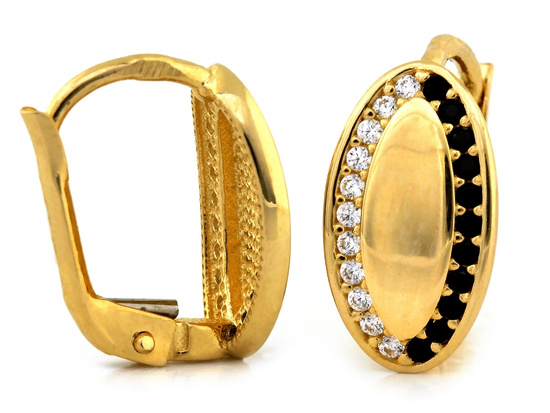 Kolczyki złote owalne z cyrkoniami wygodne zapięcie