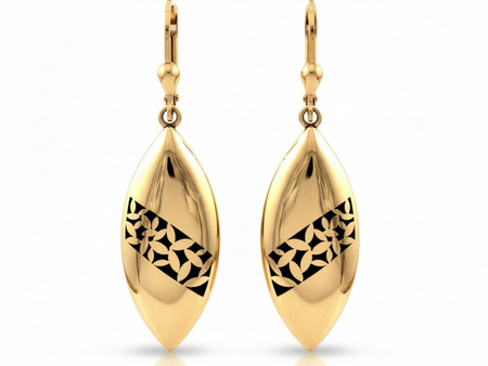 Kolczyki złote wiszące sztywne z czarną emalią