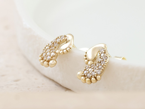 Kolczyki złote stópki z cyrkoniami na sztyfcie dla mamy