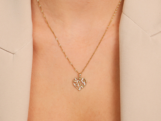 Zawieszka złota ażurowe serce z listkami gałązkami