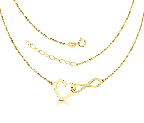 Złoty naszyjnik 585 - serce, nieskończoność